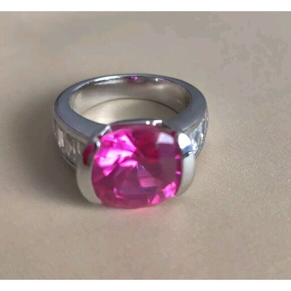FAC Vintage RING Silver 925 with Big Bright Stone PINK topaz? Sz 7